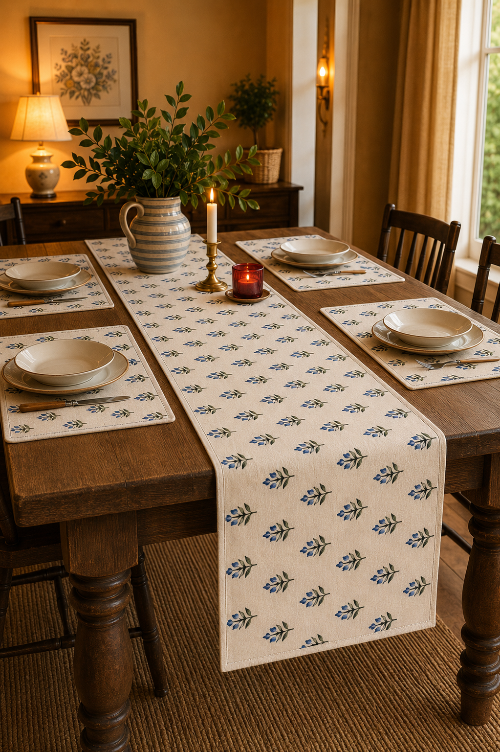 Table Set - Blue Flowers